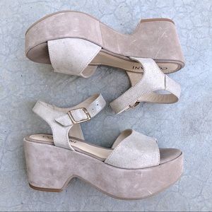 Cordani platform sandals chunky suede neutral beige metallic 38